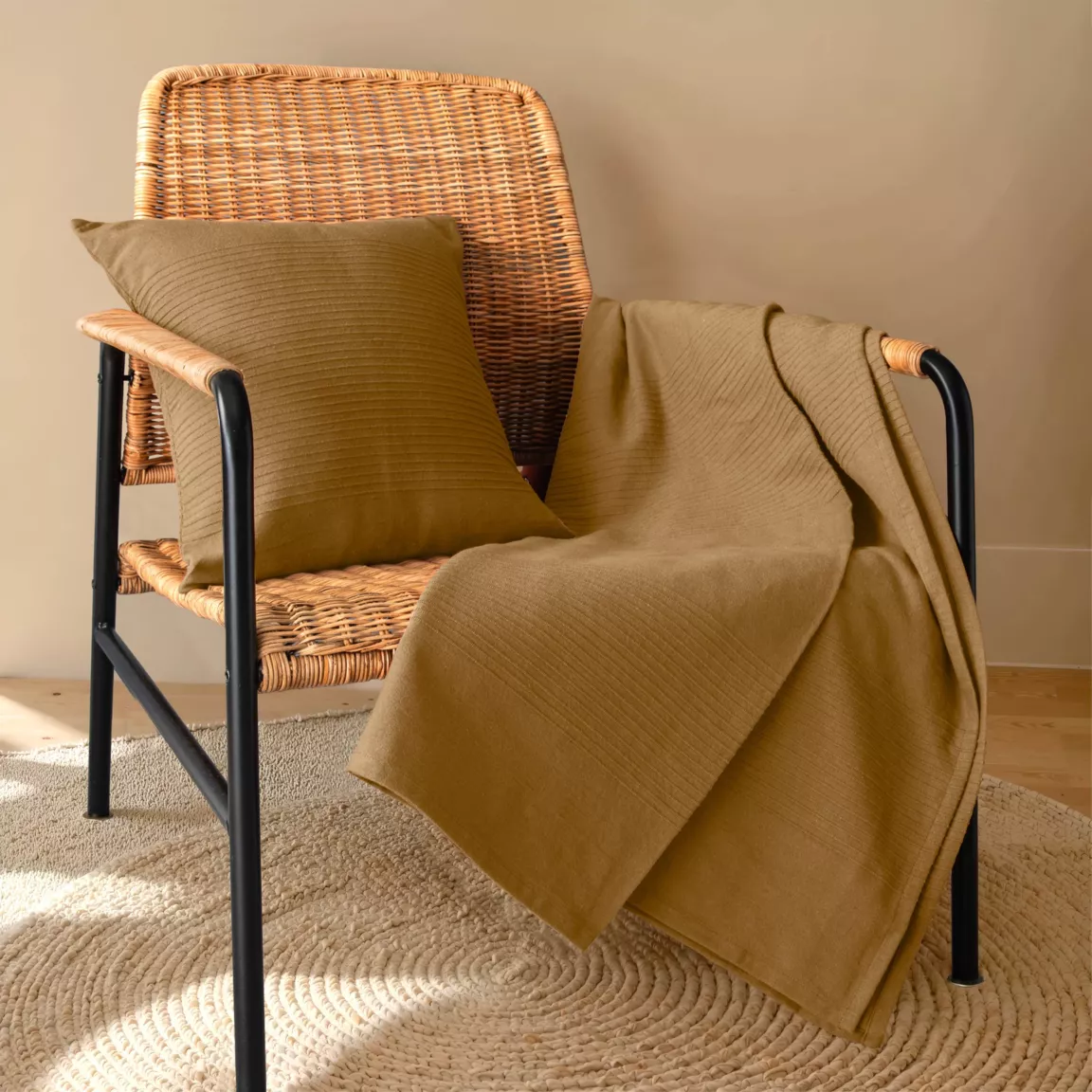 Couvre-lit coton tissé (220 x 250 cm) Léa Camel