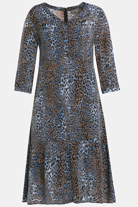 Cupro-Kleid, Leo-Design, V-Ausschnitt, 3/4-Arm