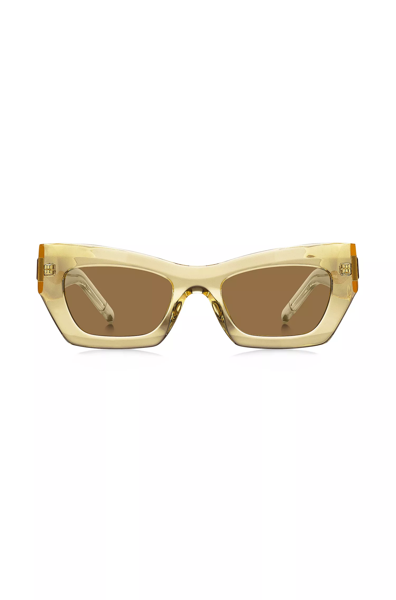 Óculos de sol BOSS em acetato preto transparente com detalhes exclusivos.