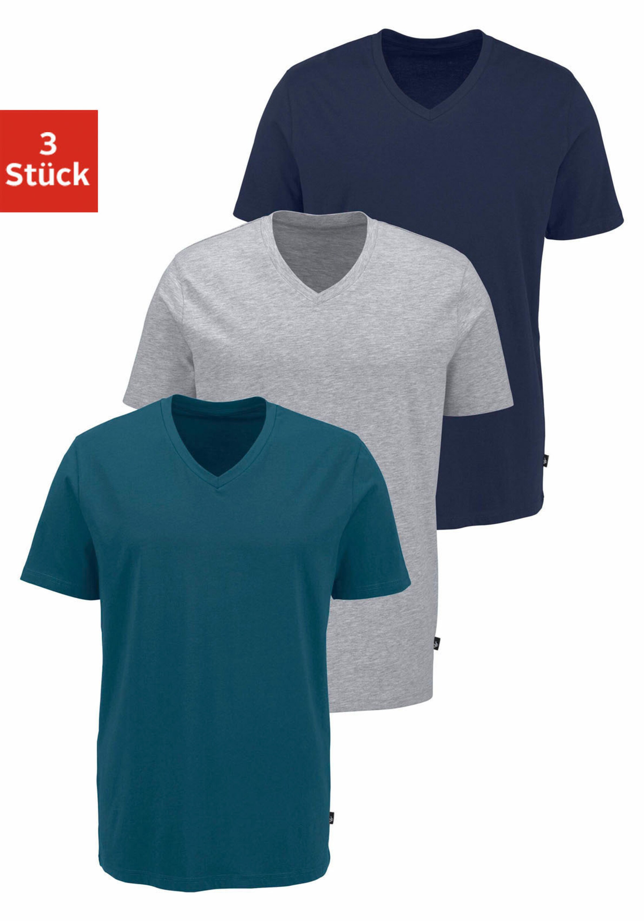 Bruno Banani T-Shirt in petrol, navy, grau-meliert