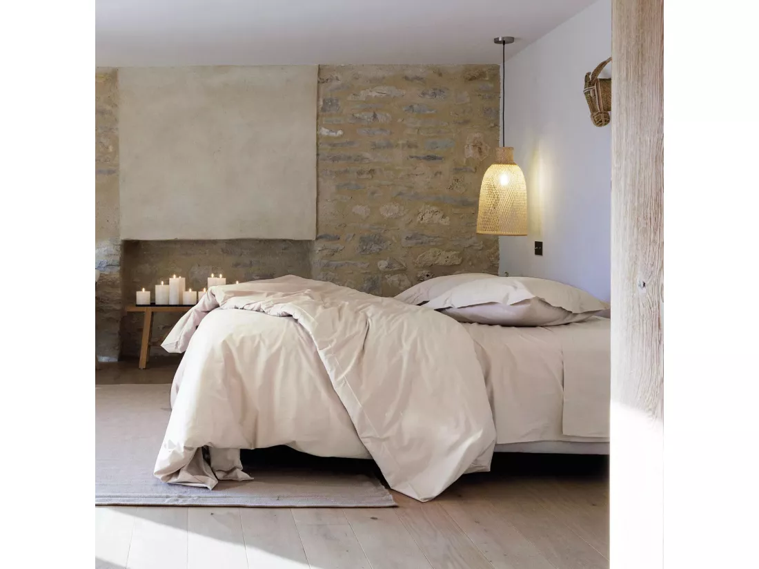 Housse de couette uni 260x240 cm percale de coton MANOIR beige Lin