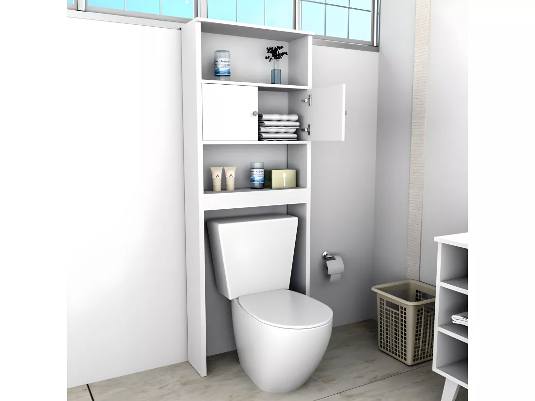 Armoire WC 2 Portes Blanches 2 Niches L 65 H 175 P 22 cm