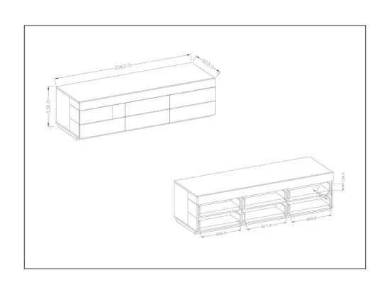 Meuble TV XL design 200cm collection KILES. Coloris blanc et gris.