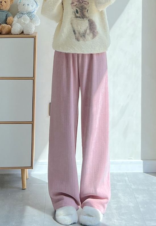evanesce - High Rise Plain Chenille Gevoerde Wijde Broek