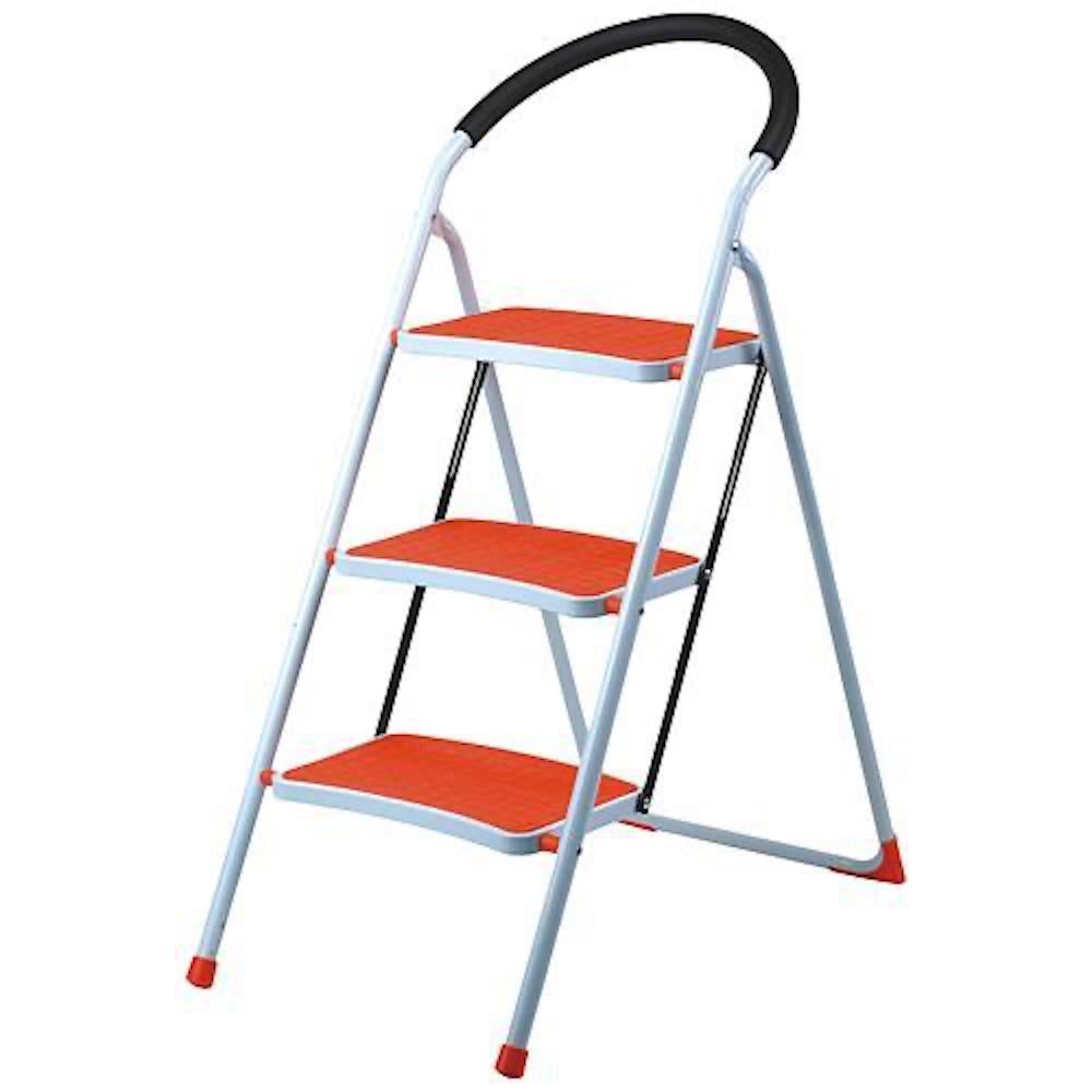 PROREGAL Kleine Giraf Enkelzijdige Metalen Opvouwbare Ladder, 3 Treden, Oranje, Draagvermogen 150 kg, Trapladder, Huishoudladder