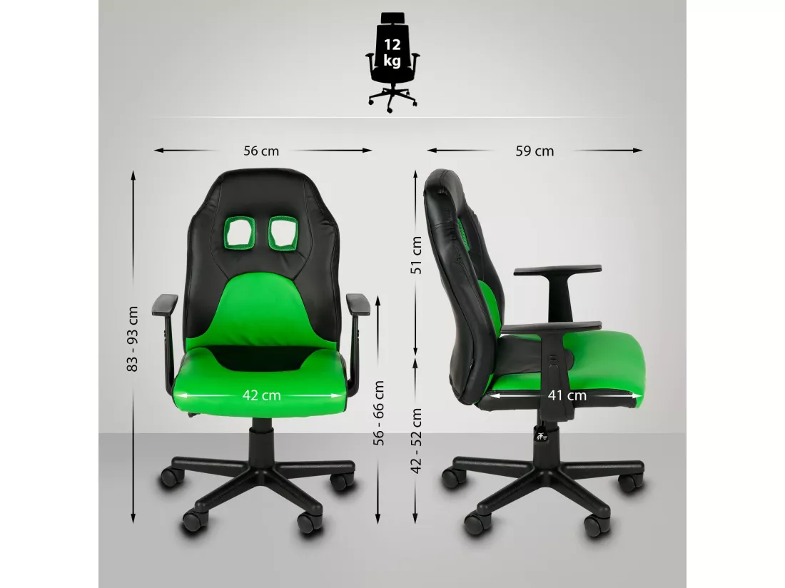 Fauteuil de bureau - Similicuir & Plastique - Noir / Vert - Fun