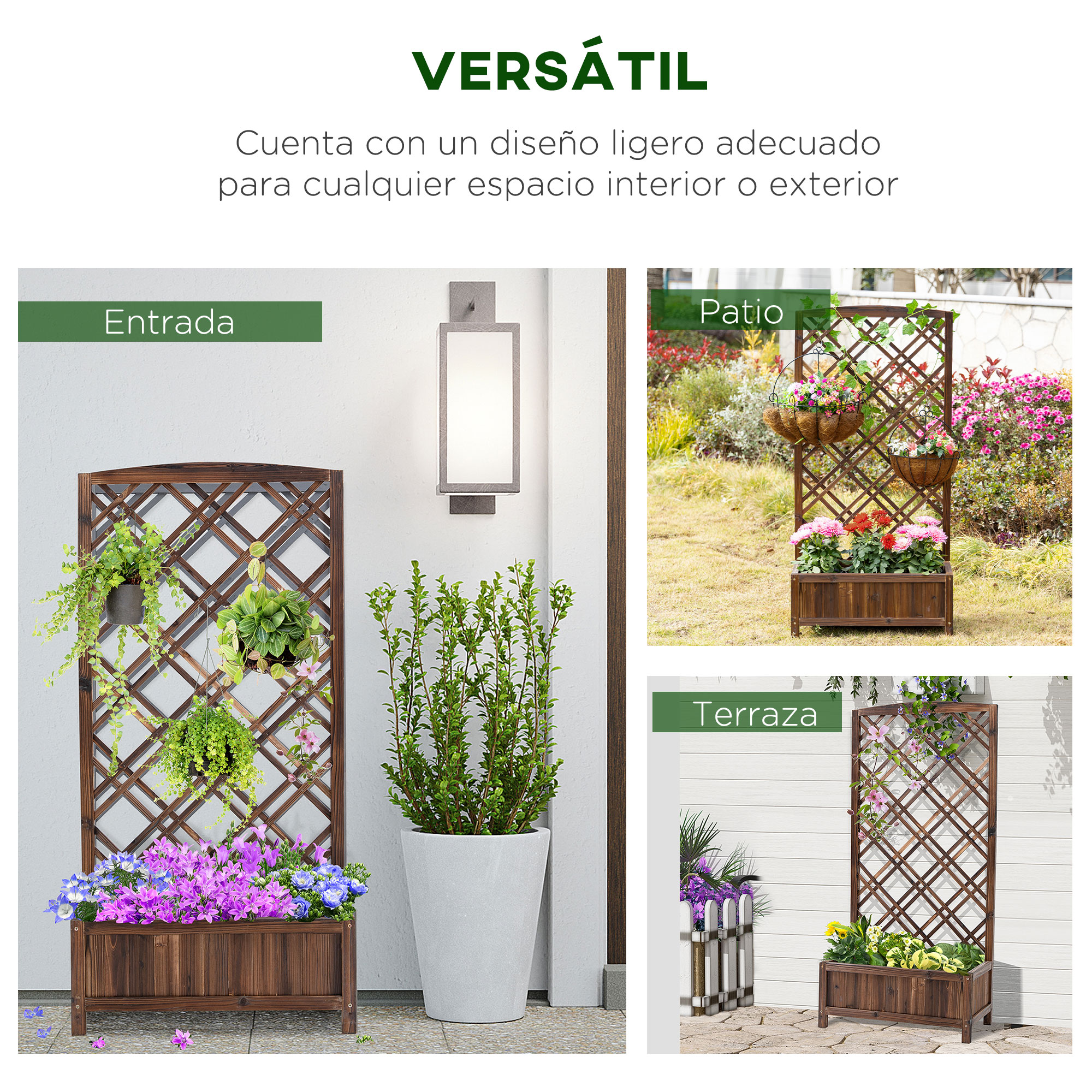 Vaso de treliça Outsunny, vaso de madeira com suporte para plantas trepadeiras, ideal para terraço, jardim e varanda, 60x30x122,5 cm, marrom.