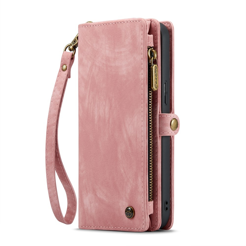 iPhone 16 Pro 2in1 Leder Tasche   Magnet Hardcase Karten Etui - Rosa