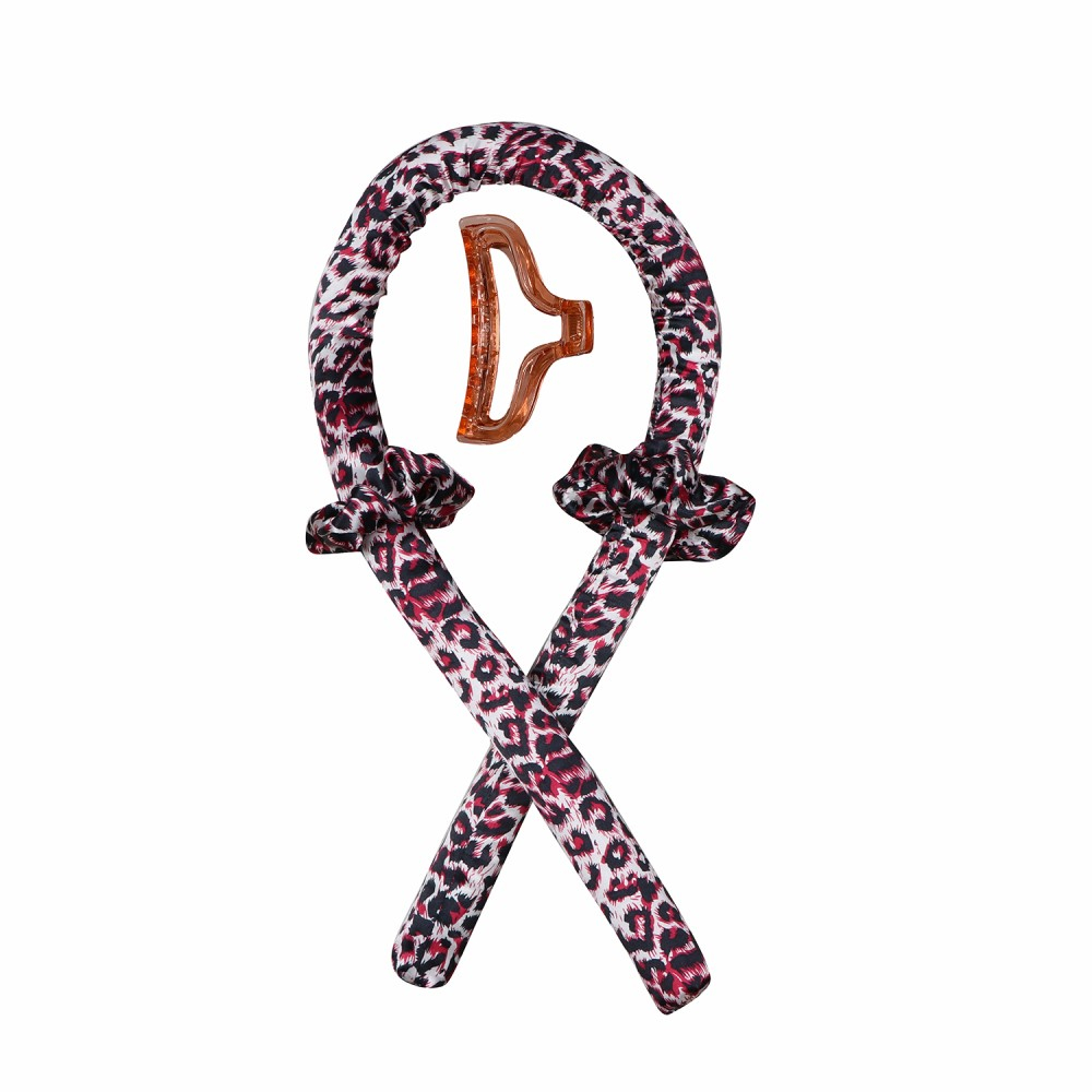(4-tlg. Set) Locken Haarband Heatless Curler Sockenlocken Haar Styling ohne Hitze inkl. Haarspange   Haargummis - Leo Print Pink