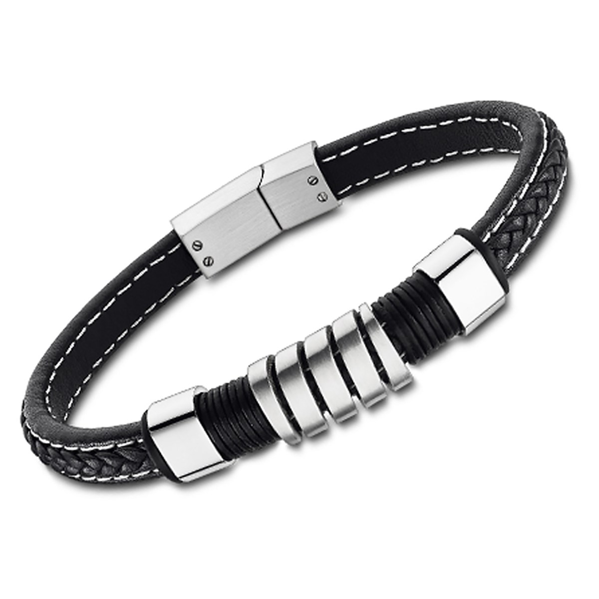 Bracelet homme Lotus acier cuir noir