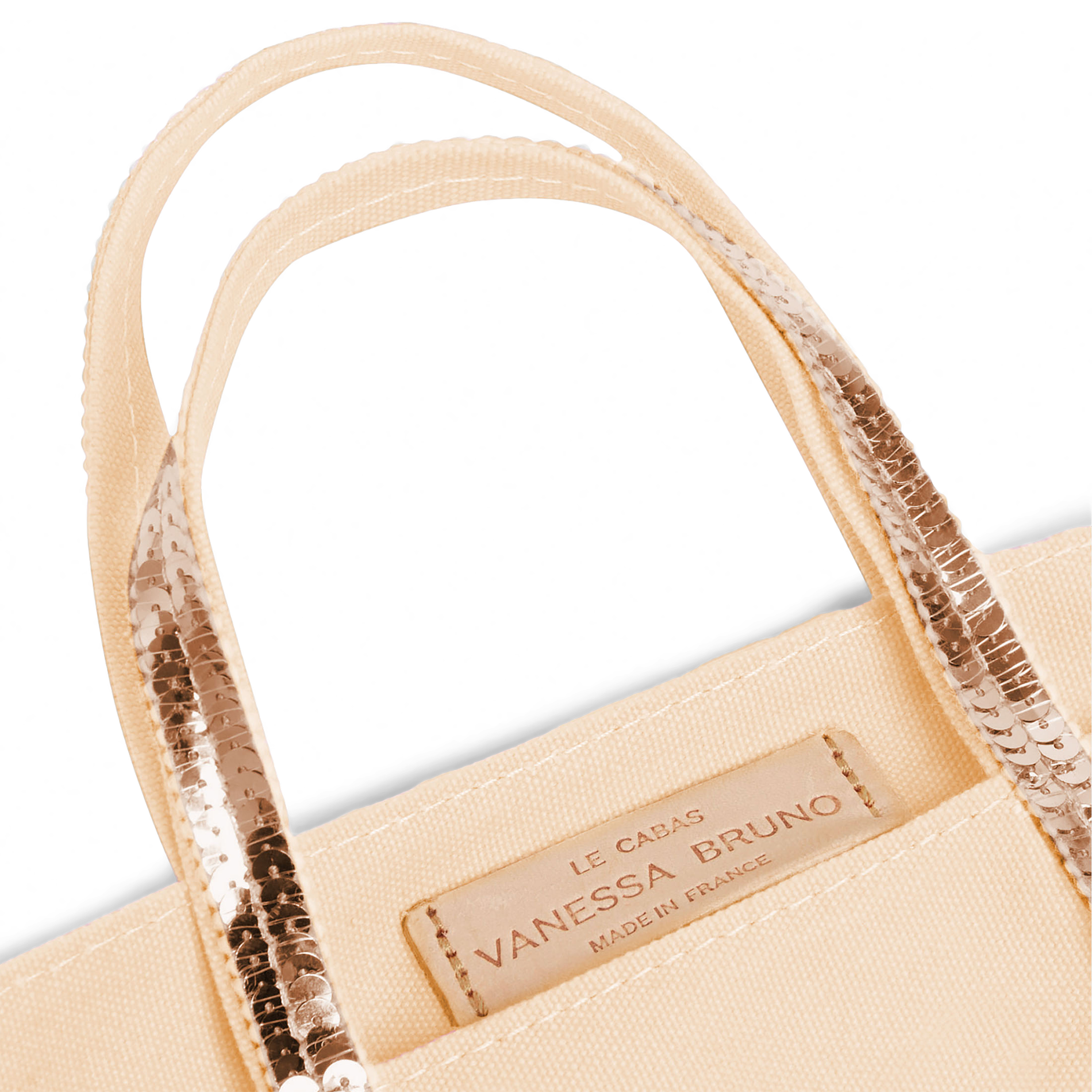Mini cabas XS à sequins en toile de coton | Beige
