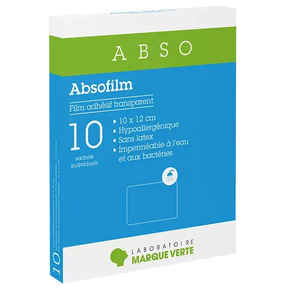Filme adesivo estéril Absofilm da marca Green, 10 x 12 cm, 10 unidades.