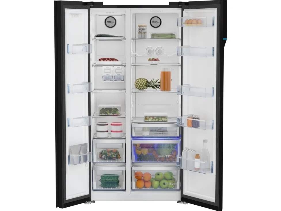 Beko GN163140ZGBN, Fritstående, Amerikansk dør, Sort, Berøring, LED, På døren