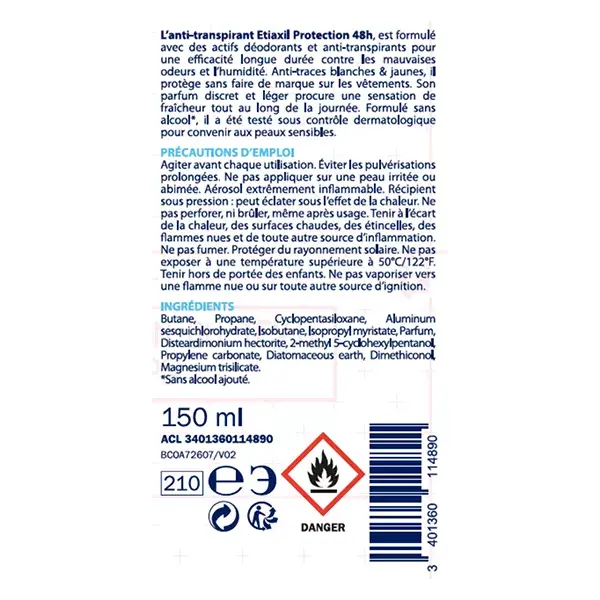 Desodorante Antitranspirante Etiaxil, Aerossol, Proteção 48h, 150ml