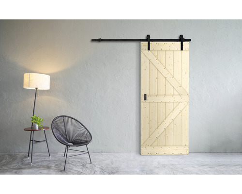 Complete schuifdeurset Barn Door Motif Z Spruce 79x210 cm inclusief deurblad, schuifdeurbeslag en krukset