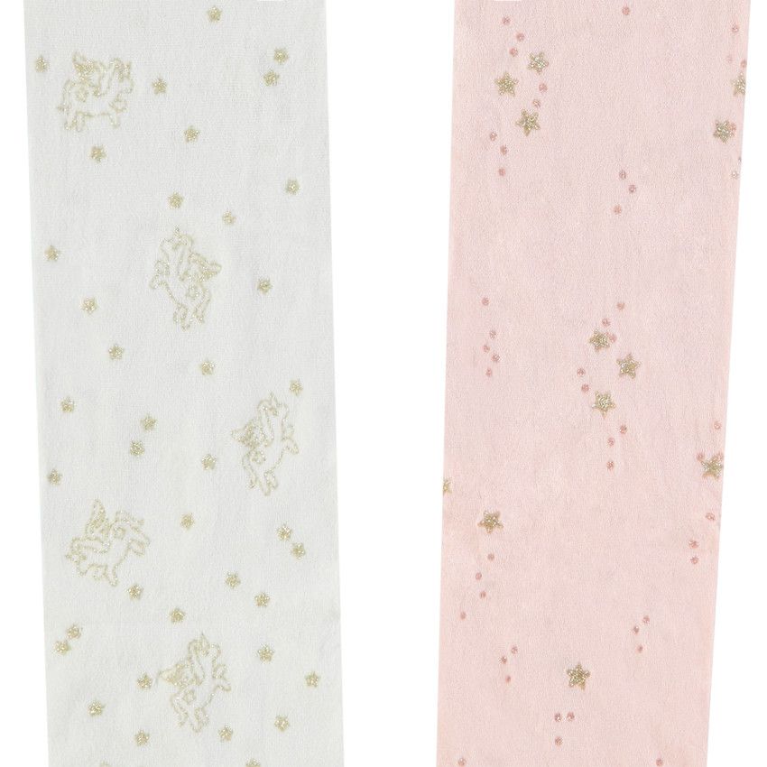 Lot de 2 paires de collants fins avec imprimés glitter pour bébé fille - Ecru