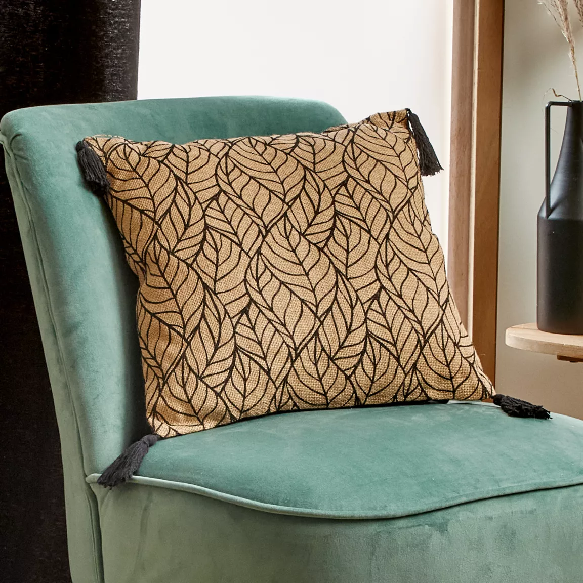 Coussin carré coton et jute (40 x 40 cm) Nama Noir