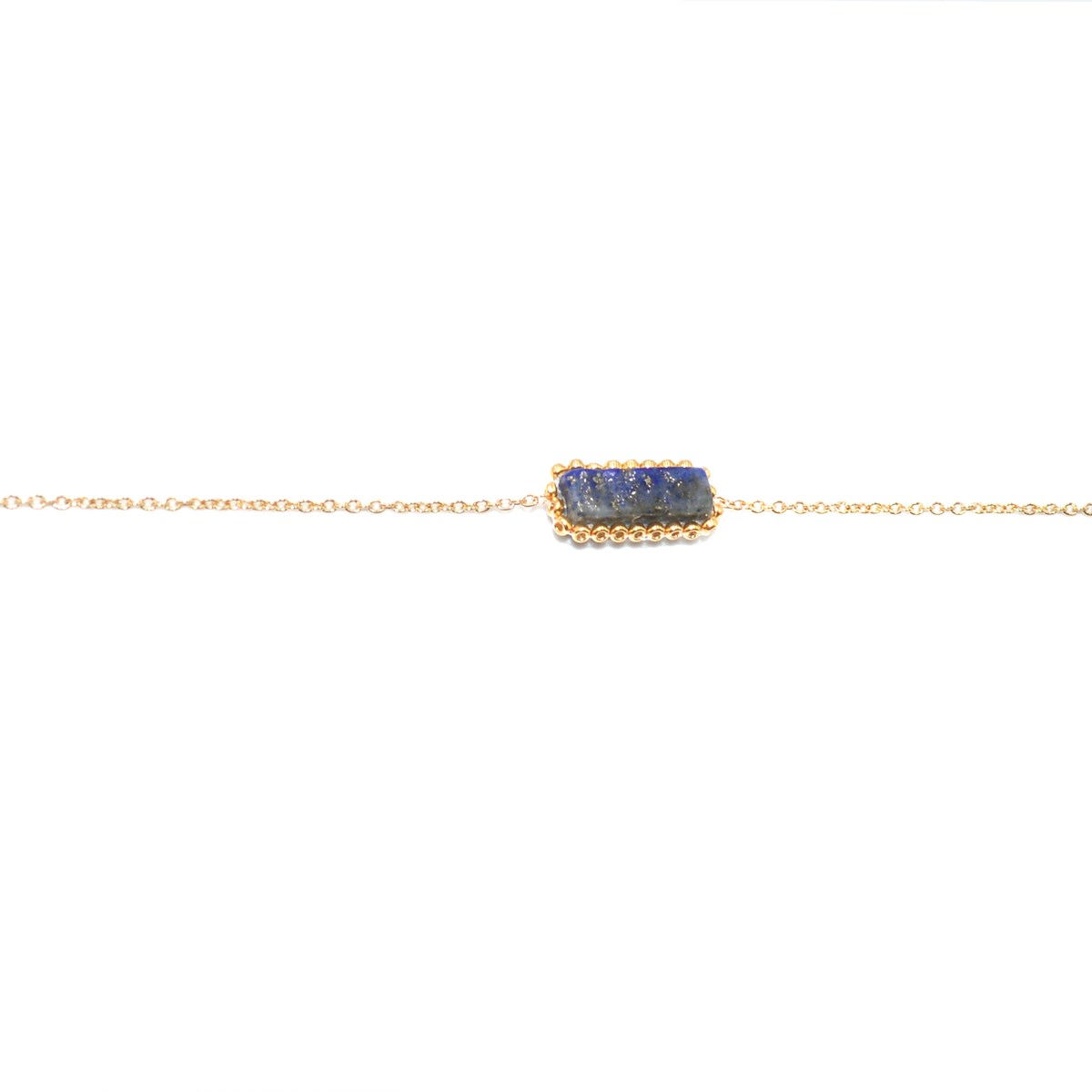 Bracelet avec perle de Lapis Lazuli tissée main- Doré à l'or fin