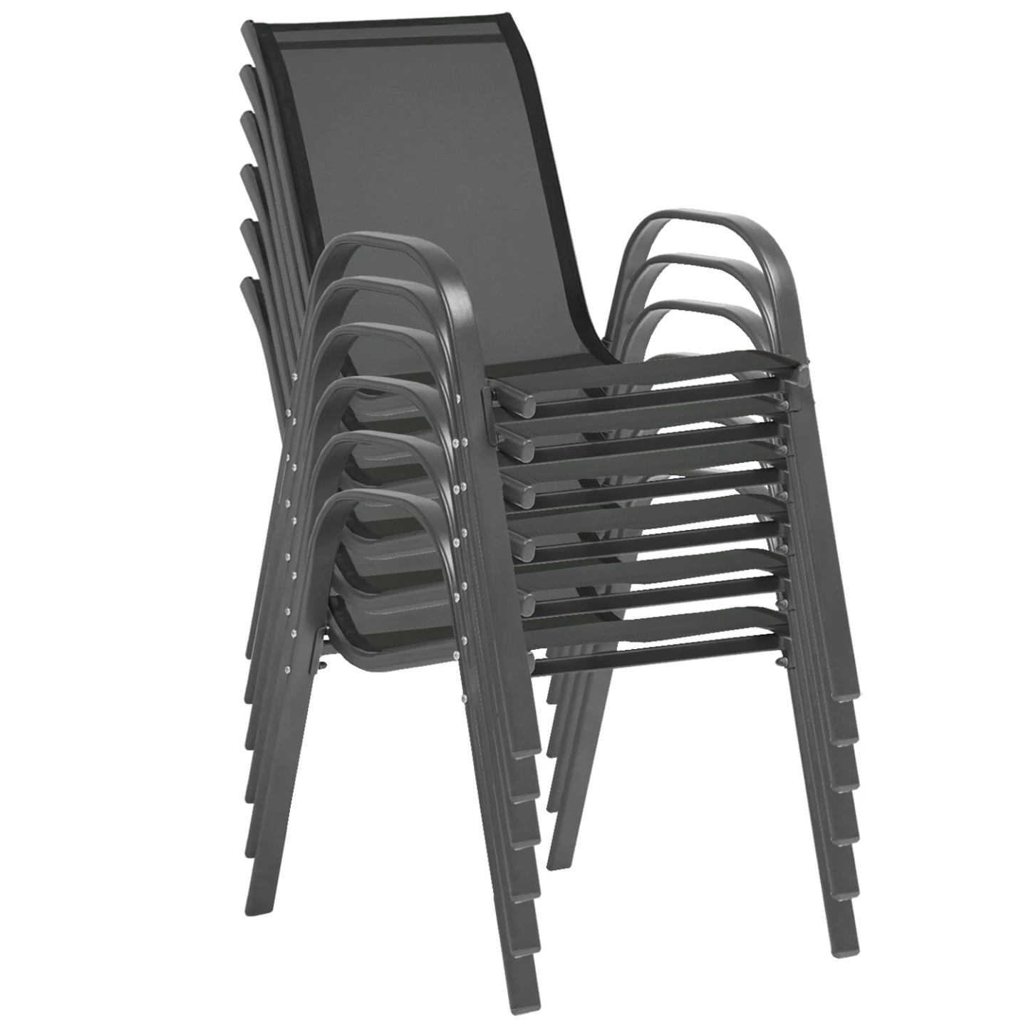 Salon de jardin POLY table 150 CM et 6 chaises empilables bois et gris anthracite