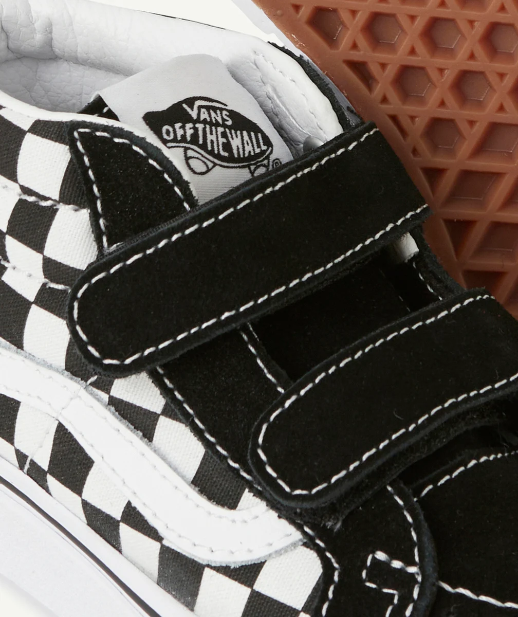 VANSBASKETS MI-MONTANTES À SCRATCHS NOIRE ET BLANCHE IMPRIMÉES DAMIER SK8