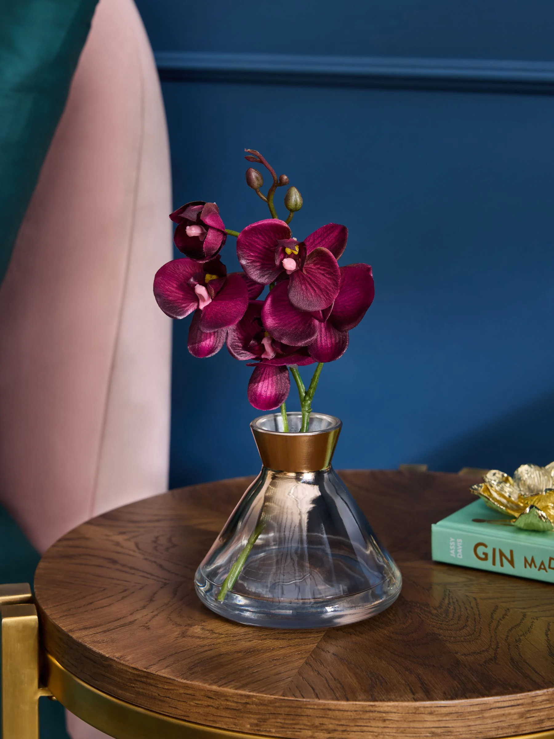 Artificial Orchid In Small Glass Vase