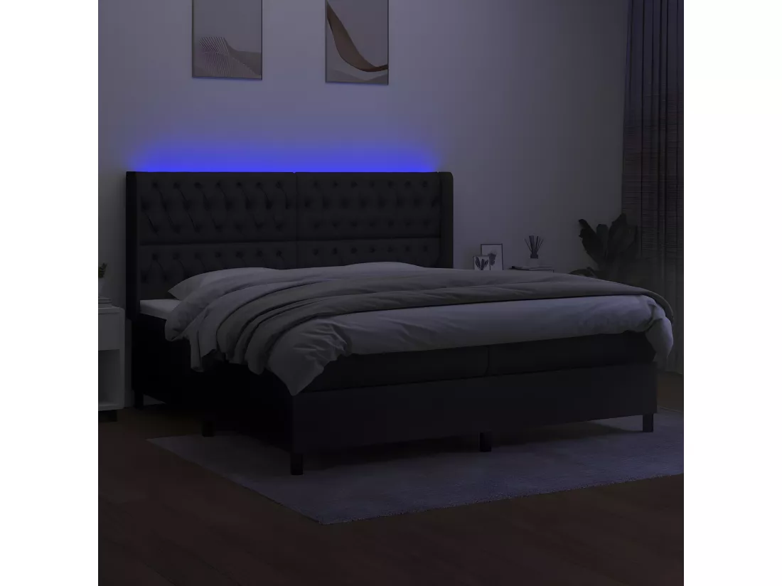 Sommier tapissier et matelas et LED Noir 200x200 cm Tissu