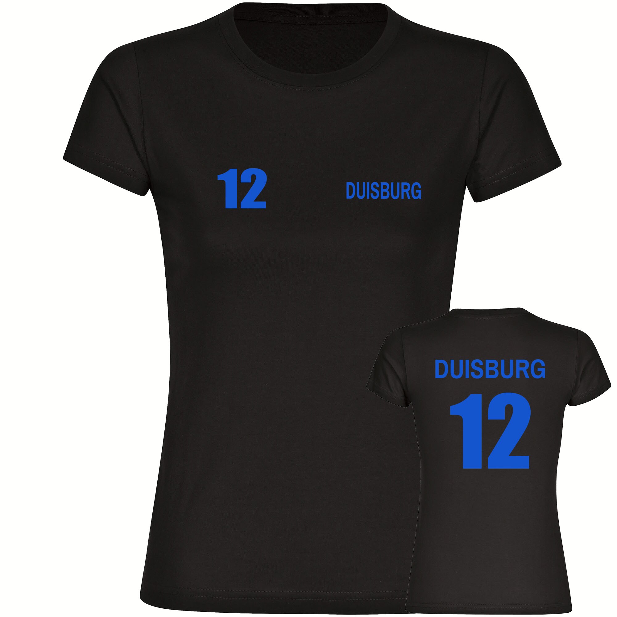 multifanshop® Damen T-Shirt - Duisburg - Trikot Nummer 12 - Druck blau