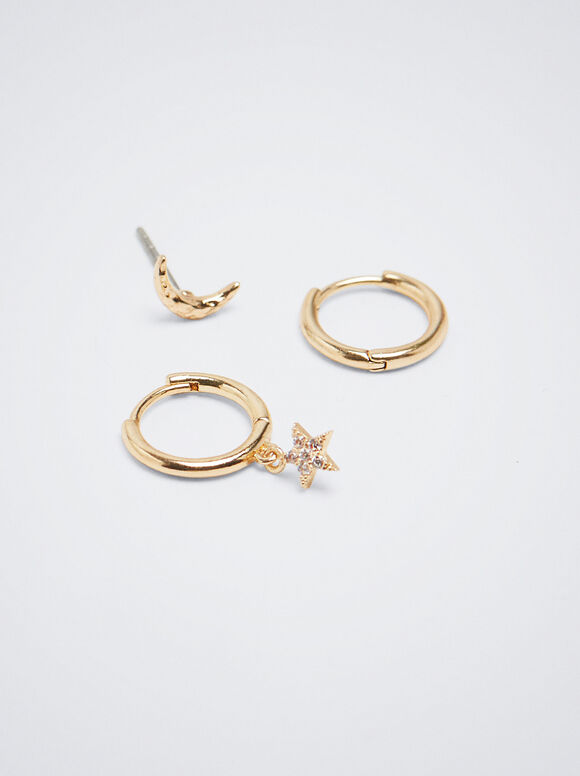 Conjunto de brincos com pingentes e zircônias cúbicas - Dourado