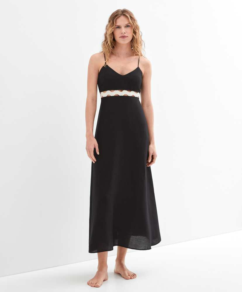 Vestido longo de linho com alças