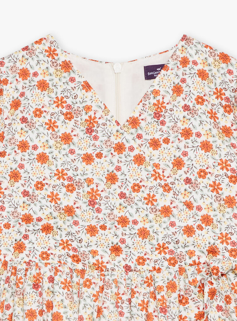 Robe courte évasée ivoire à imprimé fleuri