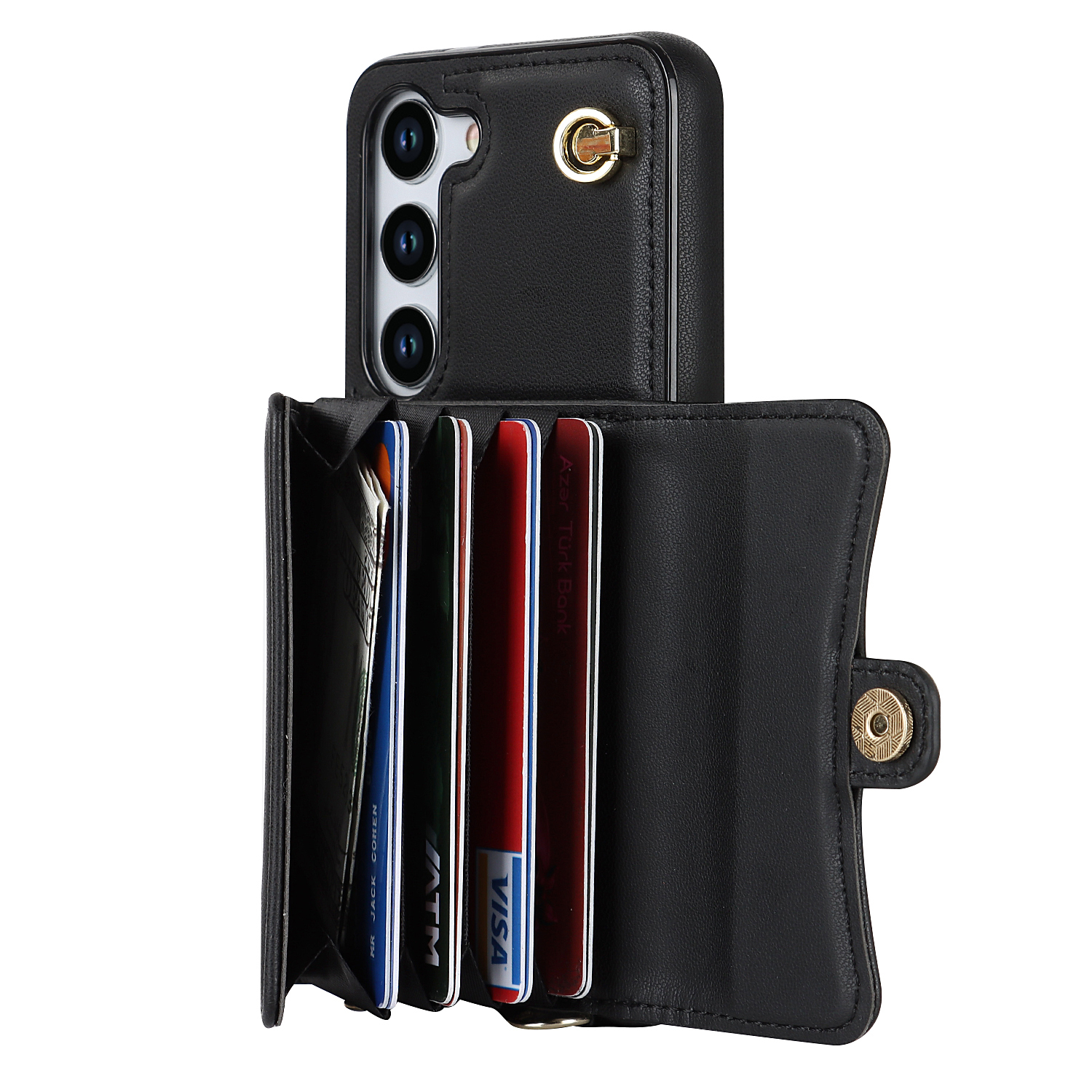 Samsung Galaxy S25 Necklace Leder Schutz Hülle mit Kartenfach   Handykette (140cm) - Schwarz