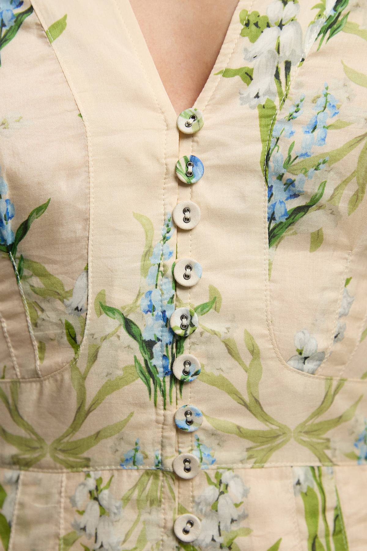 KarenMillen Robe Midi En Coton Soie À Manches Bouffantes Et Motif Floral Traînant