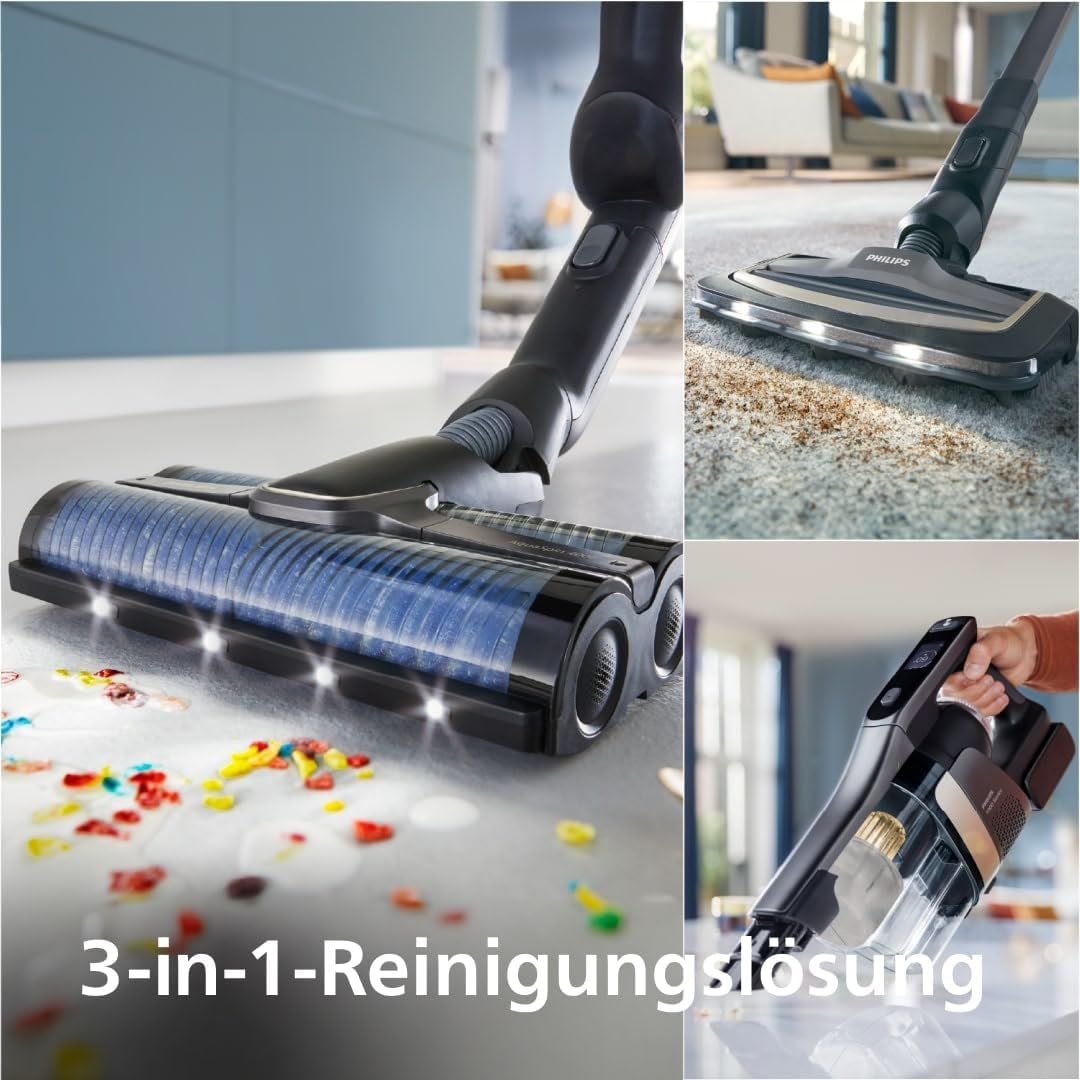 Philips AquaTrio 9000 Kabelloser Wasch- und Staubsauger – All-in-One Reiniger für Staub, Flecken, Flüssigkeiten und Tierbesitzer, Hochgeschwindigkeits-AquaSpin-Bürsten, Auto-Clean-System (XW9463/11)
