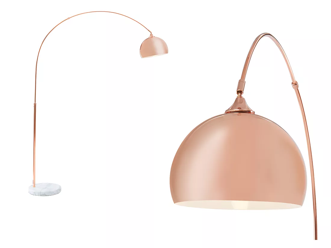 Grand lampadaire arc style art déco - Métal et marbre - H. 180 cm - Cuivré - OMBRAGE