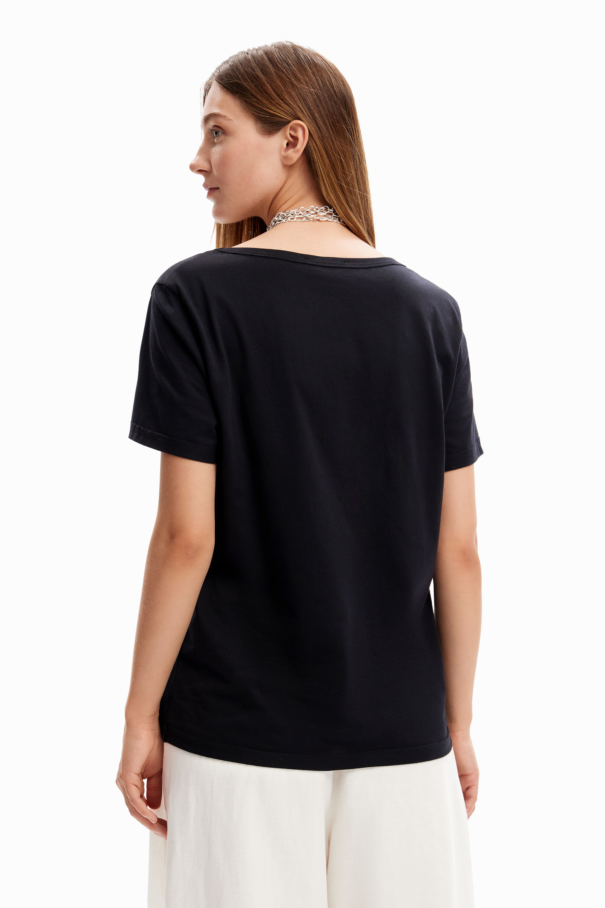 T-shirt col V fleur