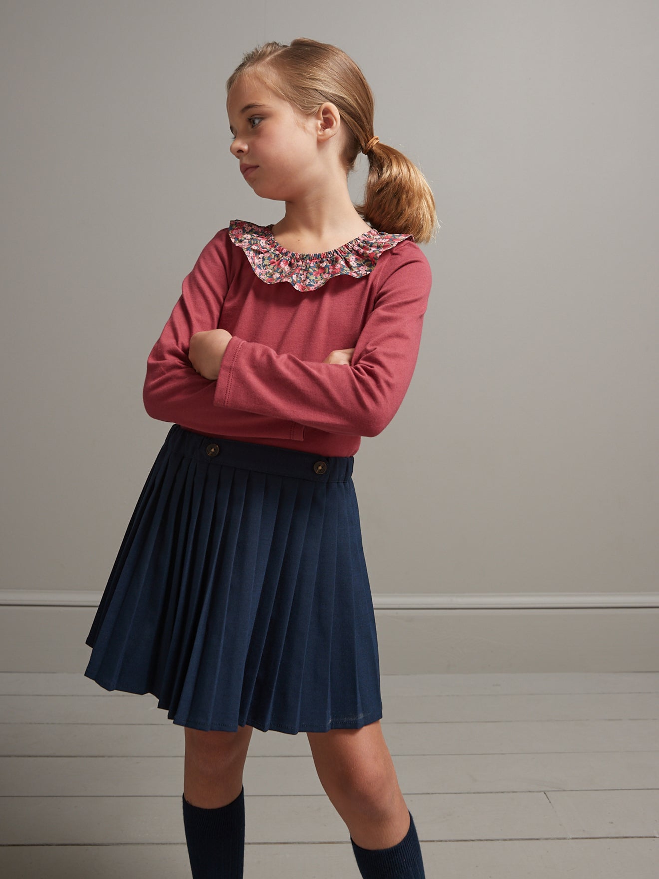 T-shirt Fille col en tissu Liberty - Coton bio