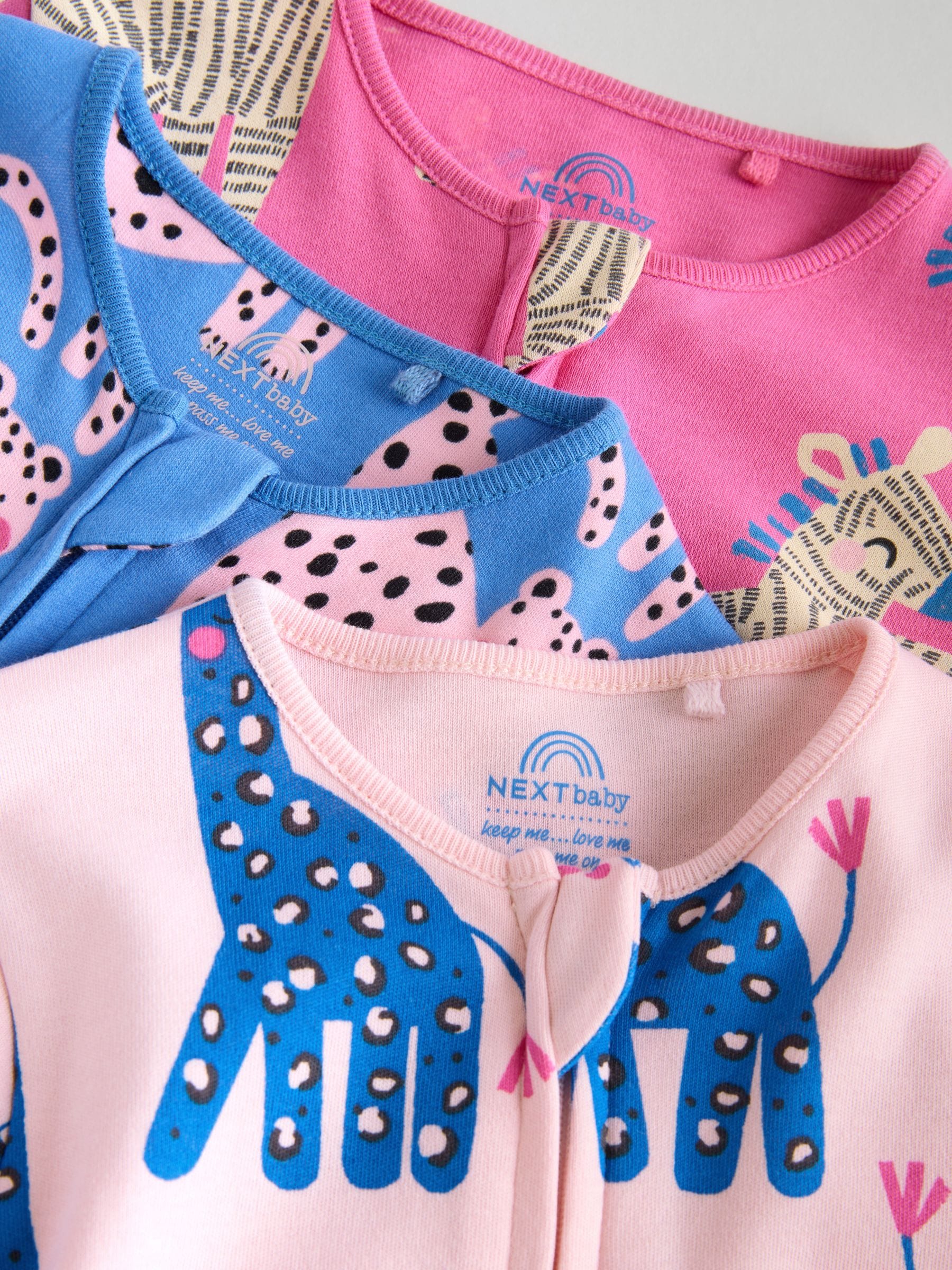 Blauw/roze met karakteristieke dierenprint - 3 Pack Baby-pyjama's met tweewegrits (0mnd -2jr)