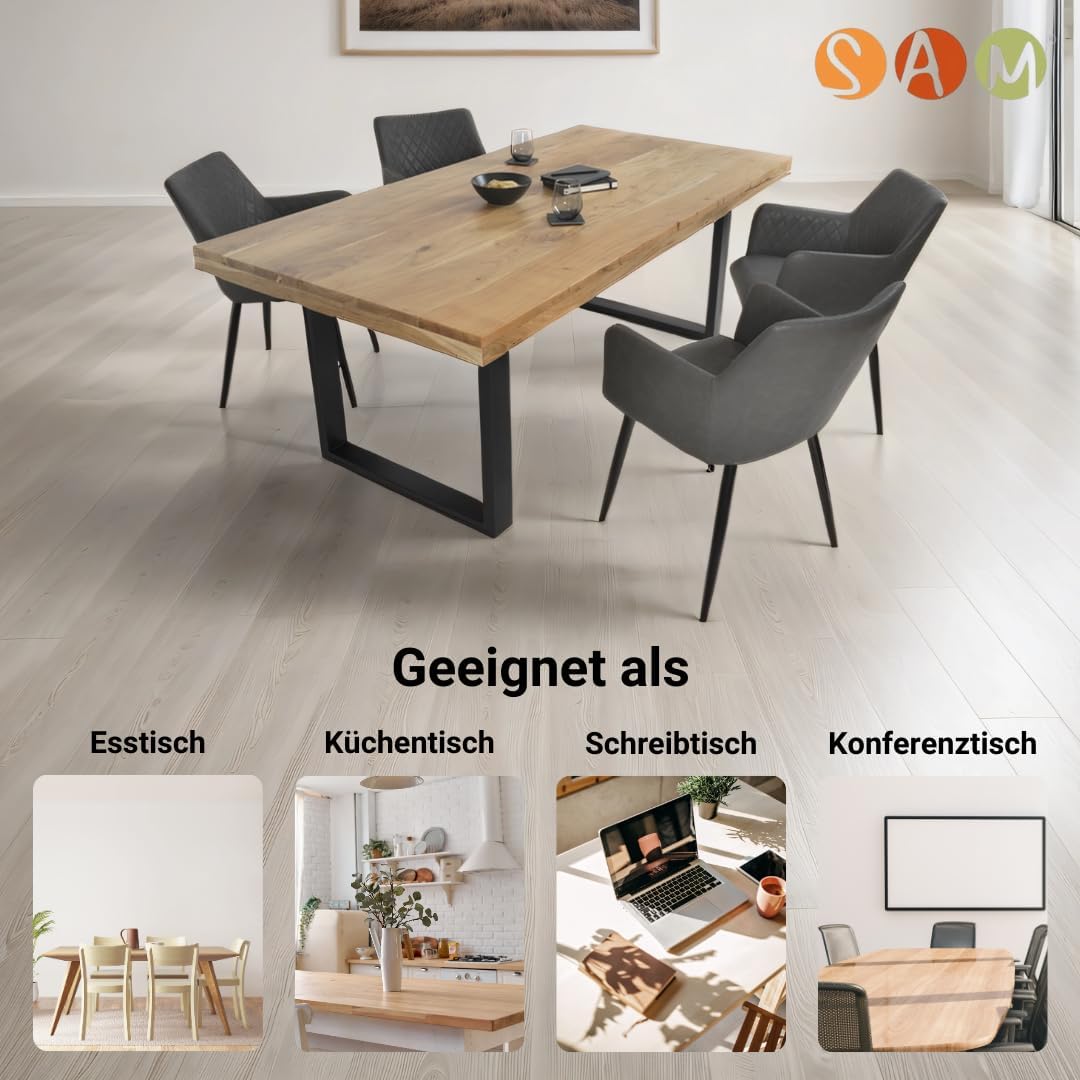 SAM Esstisch 220 x 100 cm Rio, Esszimmertisch naturfarben, Akazienholz massiv, U-Gestell aus Metall Schwarz, gerade Kanten