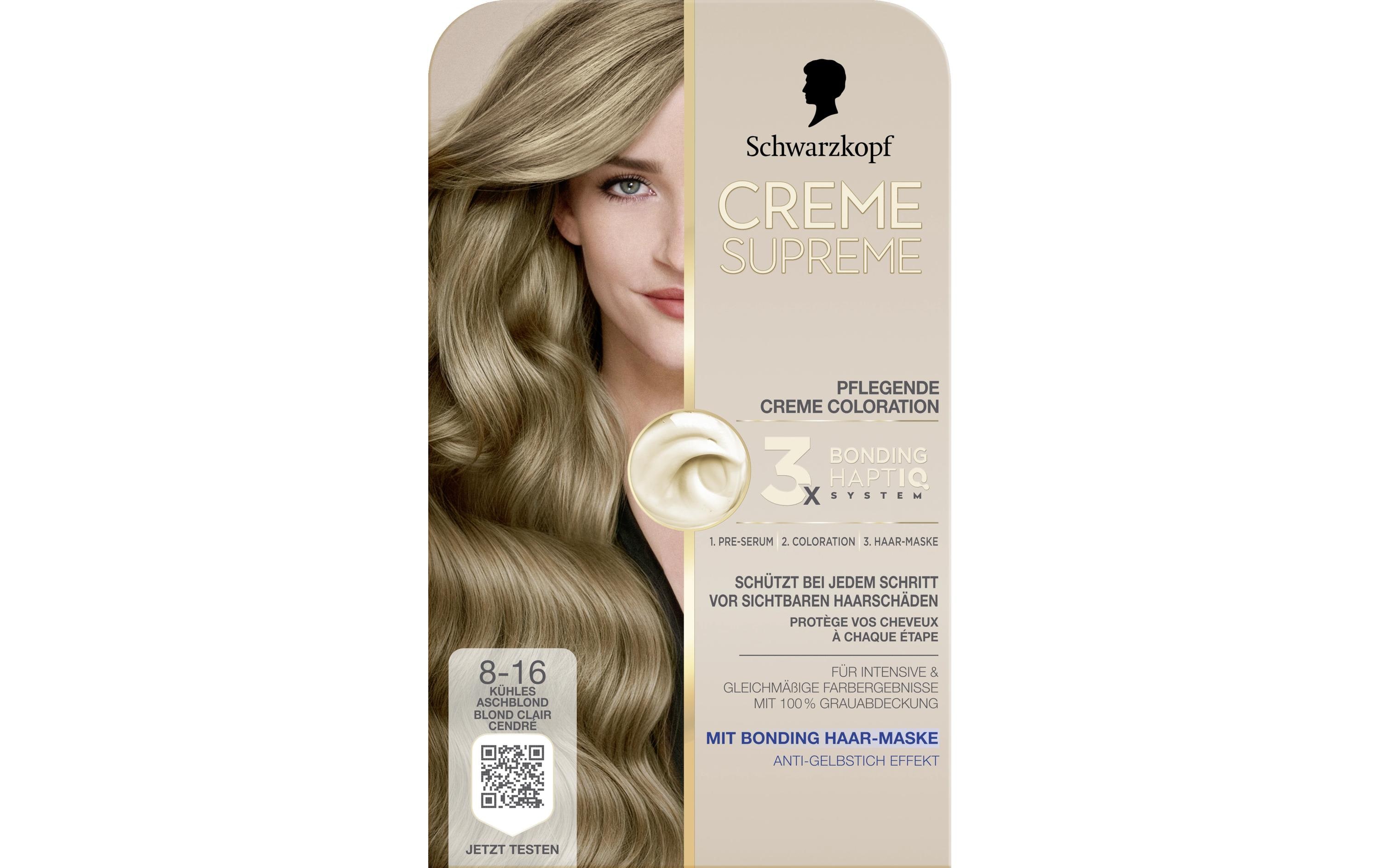 Haarcoloration Creme Supreme 8-16 Kühles AschblondColoration, schützt das Haar sichtbar vor Haarschäden