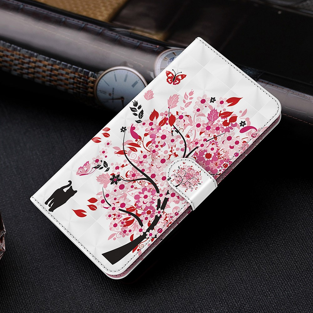 Samsung Galaxy S21 FE 5G Leder Tasche mit Kartenfach   Handschlaufe - Blühender Baum (Rosa)