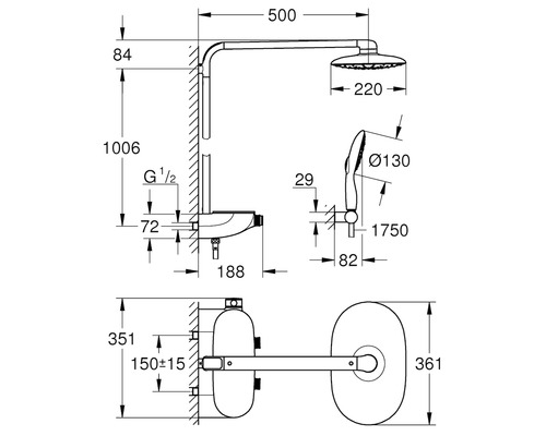 Douchekolom incl. thermostaat GROHE Rainshower System SmartControl Mono 360 maanwit 26361LS0