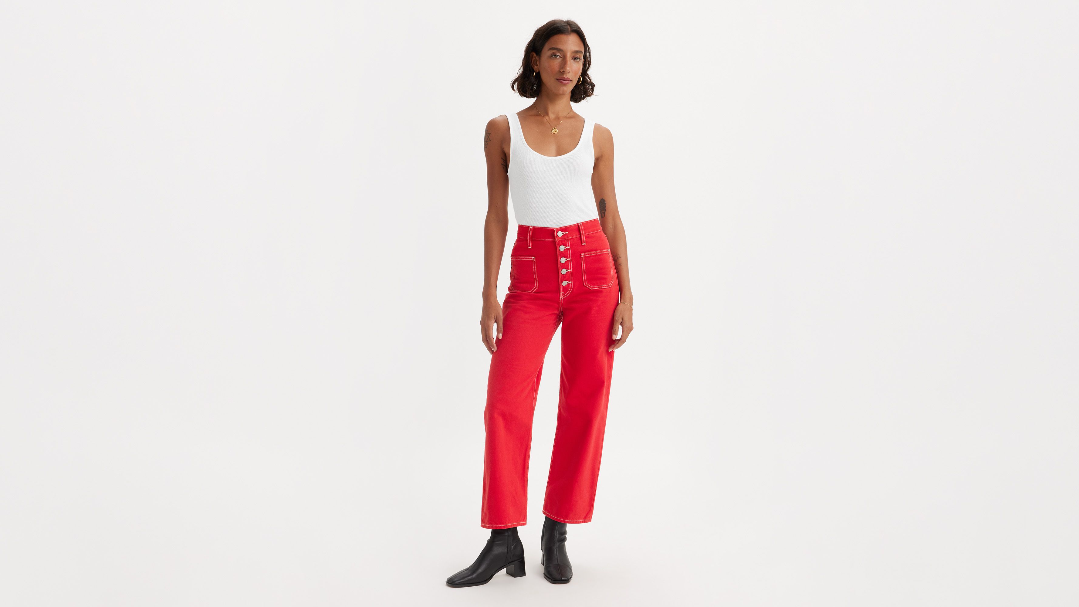 Jean Ribcage poche plaquée Straight - Script Red - Rouge