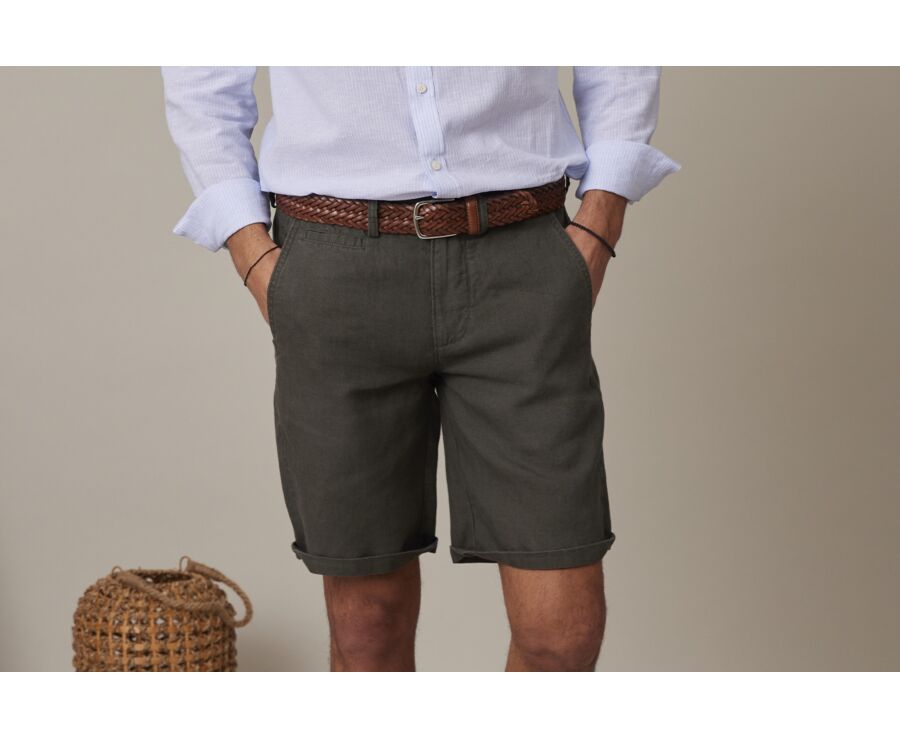 Bermuda lin Olive foncé - BORYS