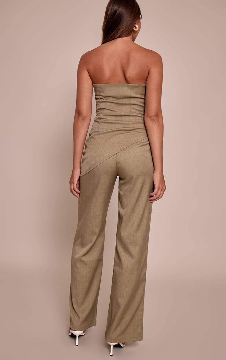 Sage Khaki Pantalon Large Tissé Ajusté À Fines Rayures