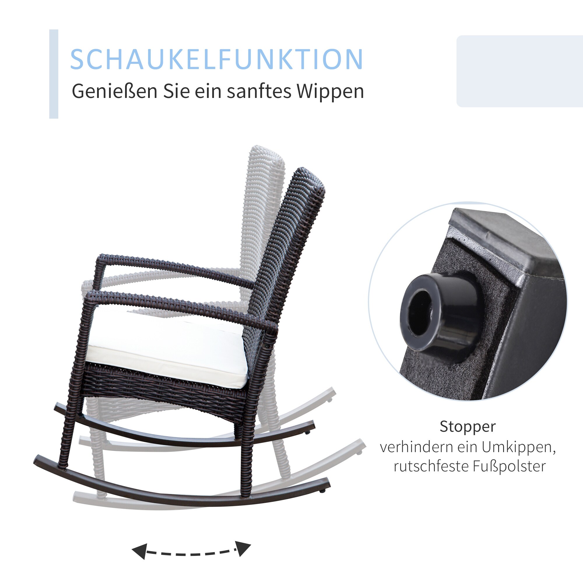 Outsunny Polyrattan Schaukelstuhl mit Kissen 88 x 66 x 98 cm (LxBxH)