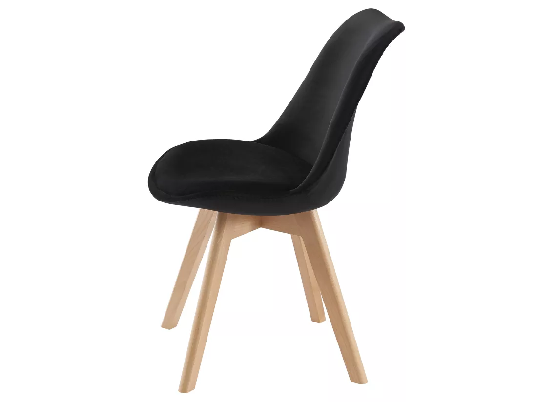 Lot de 6 chaises en velours et hêtre - Noir - JODY