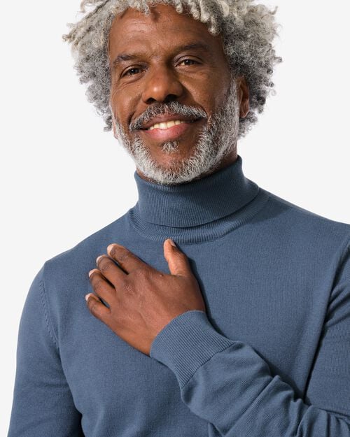 pull col roulé homme en maille bleu
