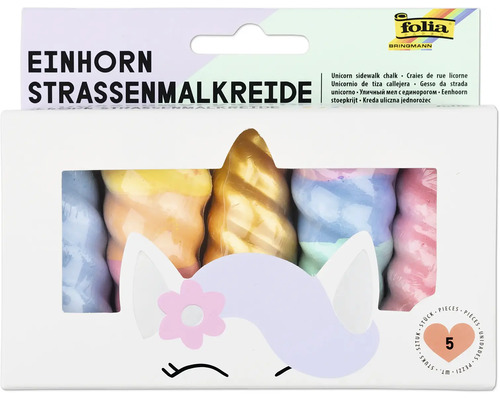 Eenhoorn stoepkrijt, 5 verschillende kleuren