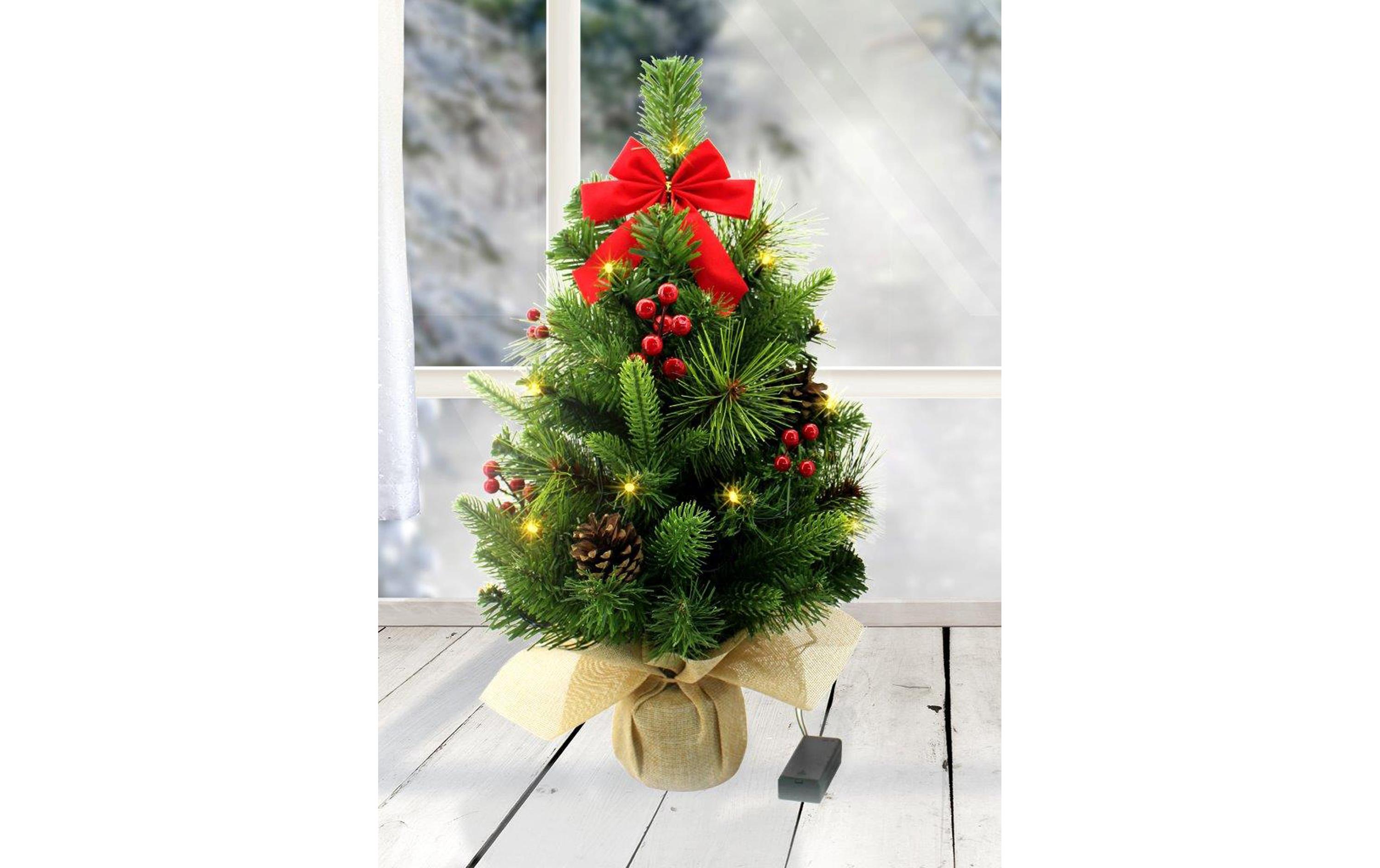Weihnachtsbaum mit Jute-Topf, 15 LEDs, 50 cm, GrünLED Weihnachtsdekoration