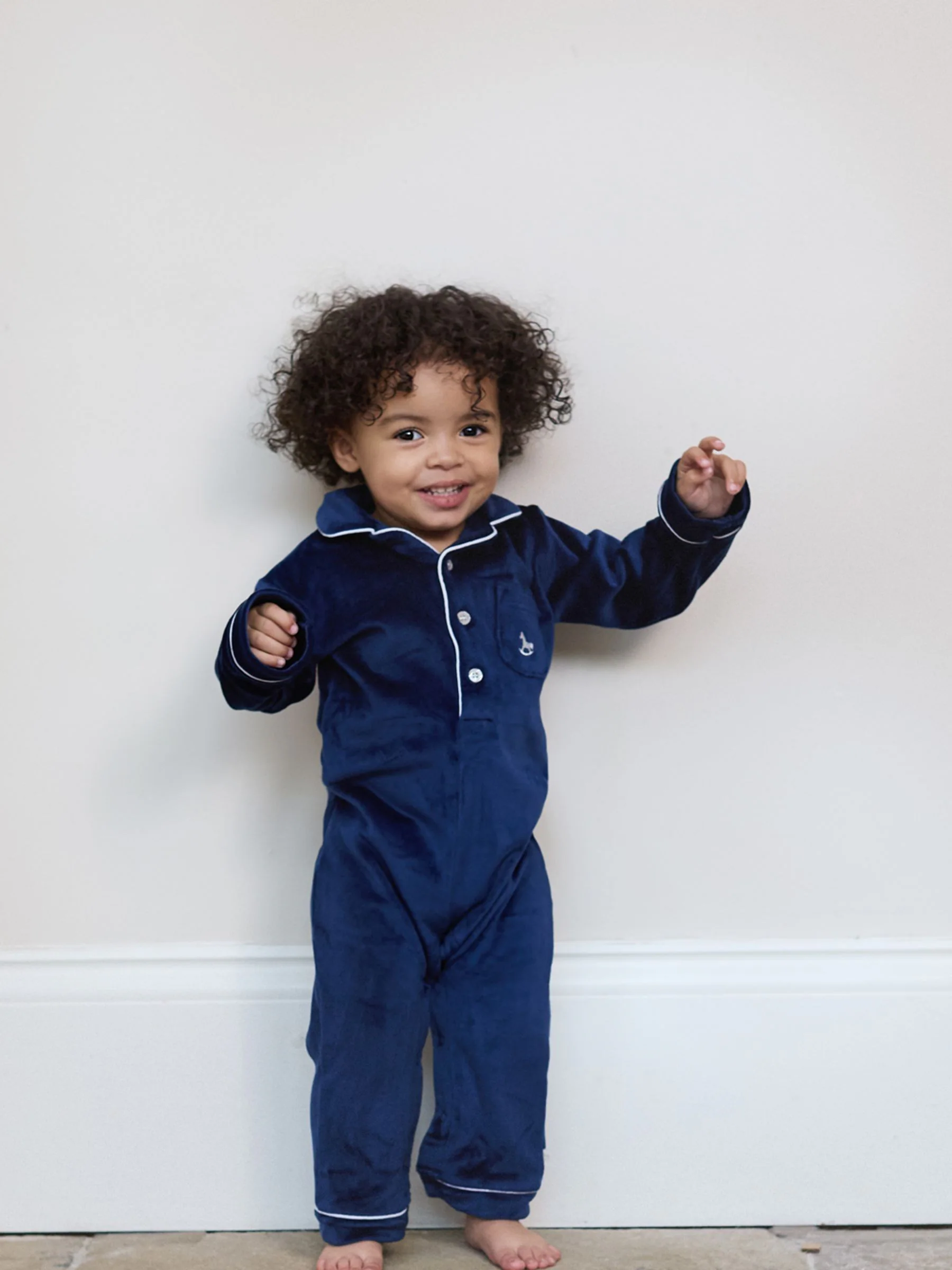 Blauw - The Little Tailor luxe kerst onesie-romper van zacht velours voor baby's